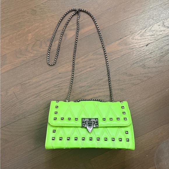 Lime Green silver studded shoulder Bag - Picture 7 of 7